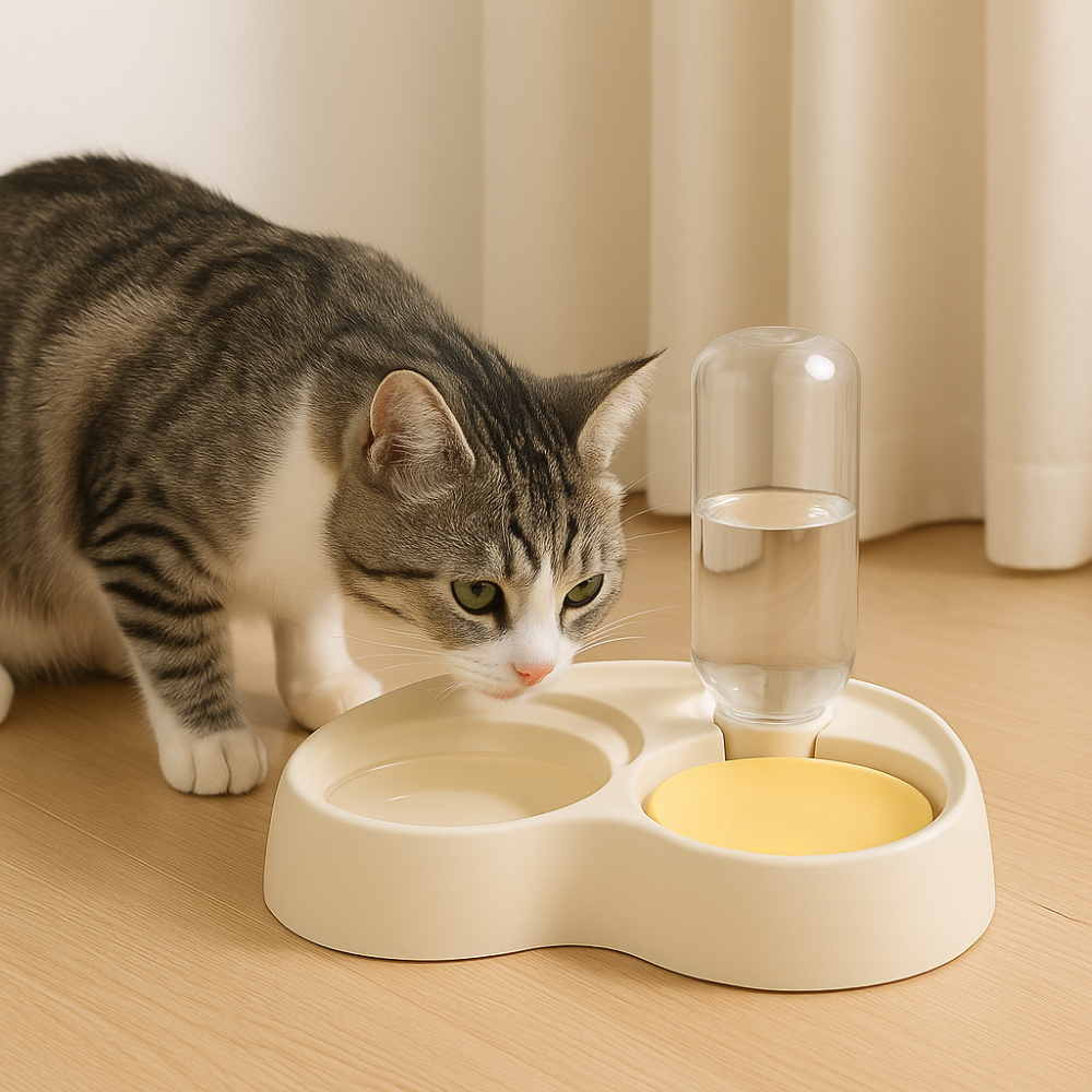 Mangeoire Double pour Chats – Bol 2 en 1 Eau et Nourriture avec Design Intégré