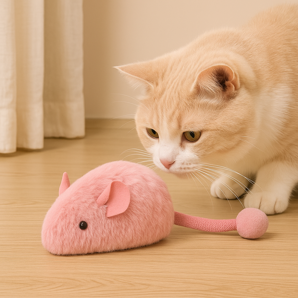 Souris Interactive en Peluche pour Chats – Jouet Lumineux à Mâcher et à Chasser